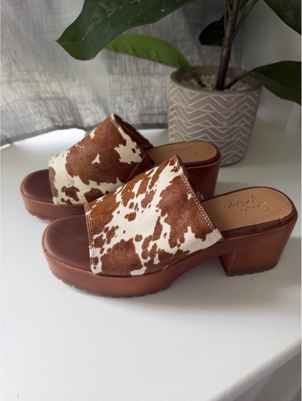 Crown Vintage Cow Print Sandals